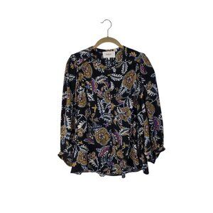 ba&sh Valska Shirt Black Paisley Print Button Up 3/4 Sleeve Size 0/XS